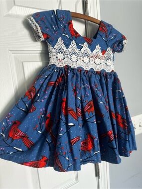 Girls' Cardinal Lace Waist Dress - OOAK